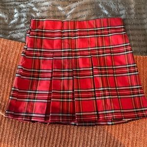NWT Red Plaid Pleated Mini Skirt